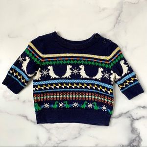 Baby Gap boys 0-3 month dino fair isle sweater in navy multi